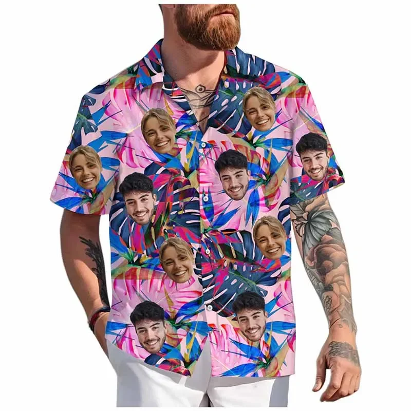 Custom Face Hawaiian Shirt Unisex Funny Personalized 3D Printed Button Shirts Spring Summer Beach Short Sleeves Lapel Shirts