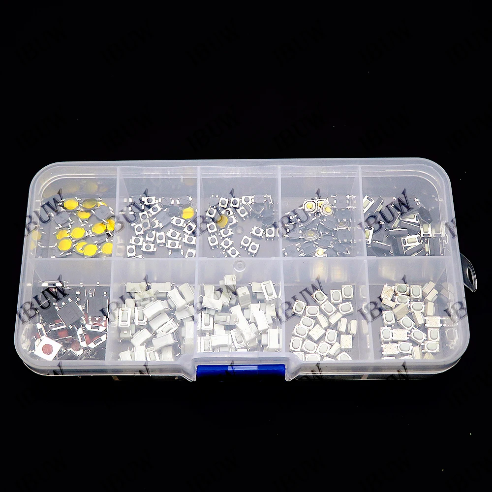250PCS Micro Tactile Tact Push Button Switch Assorted Kit 2P 4P PCB SMD Momentary Self-reset Car Remote Control Switch Repair 2P