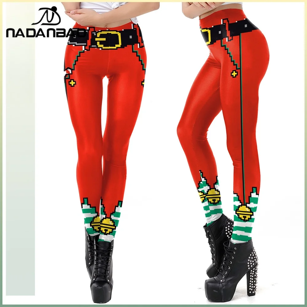 

Nadanbao Bell Striped Print Red Leggings Women's Christmas Party Pants Sexy Stretch Trousers for Yoga Autumn Outdoors Tights