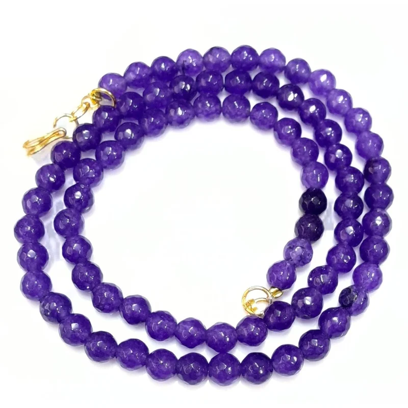 AMETHYST ROUND FACETED 6 MM GEMSTONE BEADS 1 NECKLACE 18"INCH