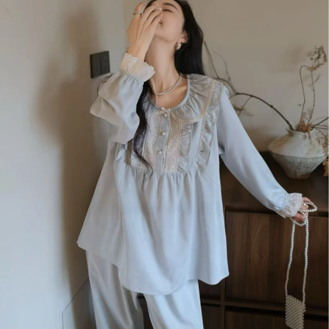 spring-2026-new-women's-pure-cotton-spwear-princ-sle-long-sve-long-pants-home-clothes-court-set-comfortable-soft-f