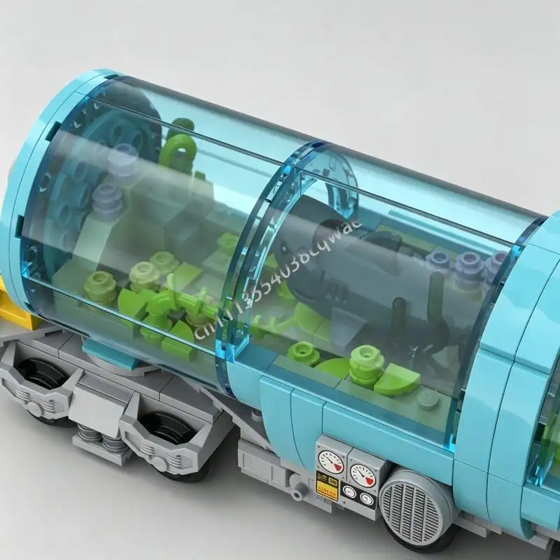 NEW 523PCS Aquarium Tank Train Wagon MOC Custom Building Blocks Creative Railway Car Model DIY Assembly Transportation Toy Gift