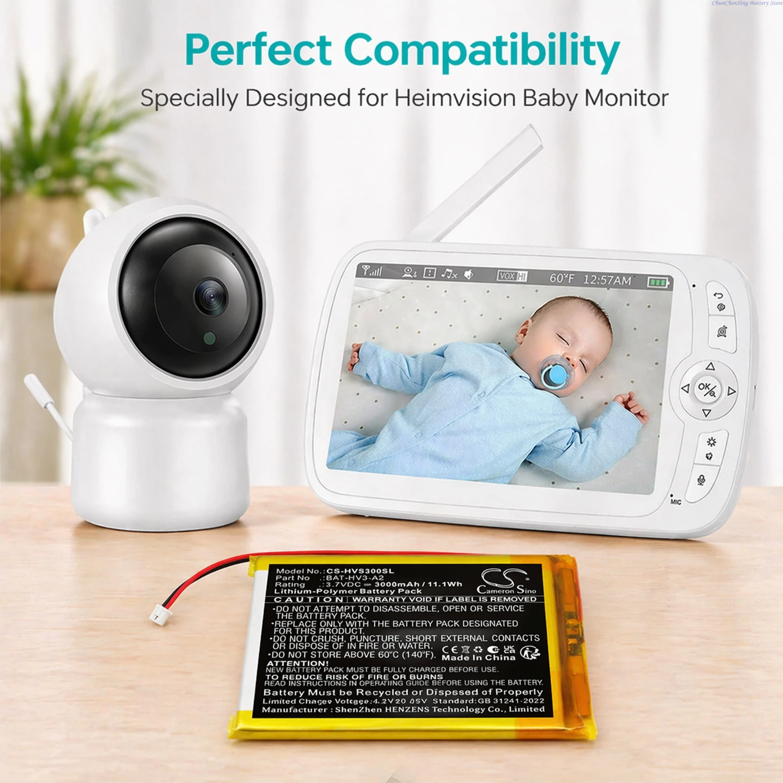 Cameron Sino 3.7V 3000mAh Replacement BabyPhone Battery BAT-HV3-A2 for HeimVision Soothe 3 baby monitor  +TOOL