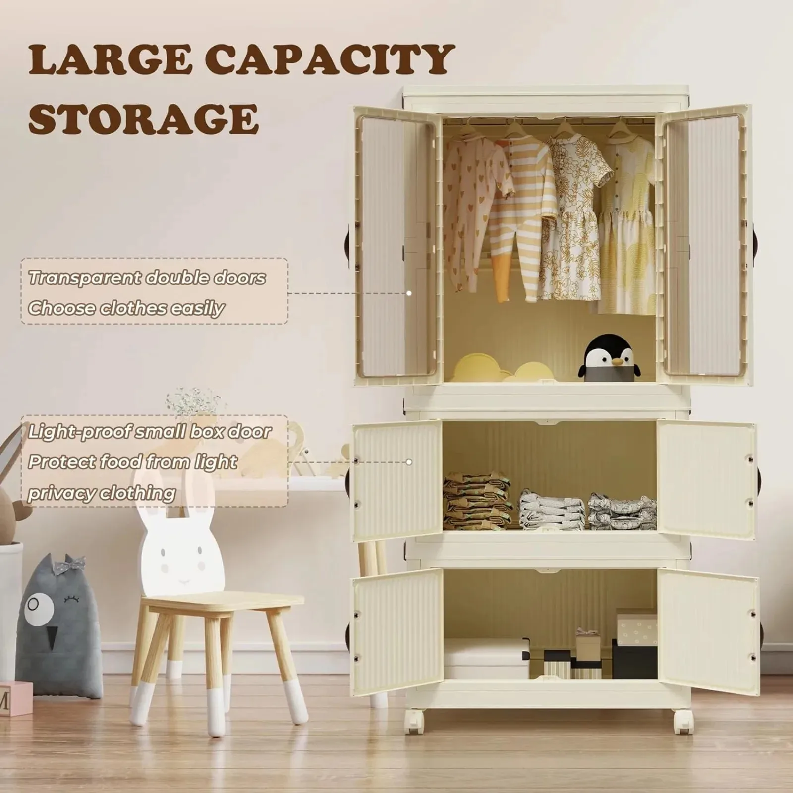 US  Kids Closet Children's Wardrobe, Collapsible Kids Armoire Wardrobe