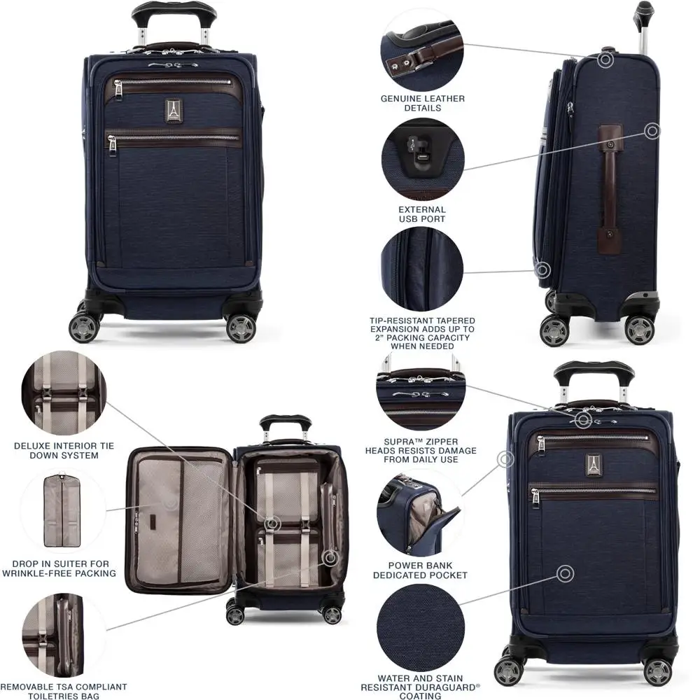 

Expandable 8-Wheel Spinner Carry-On Luggage with USB Port, Unisex, True Navy, Travel Essential