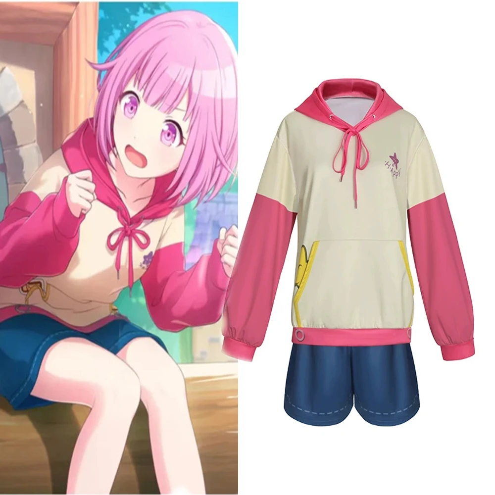 

2025 Anime Project Sekai Otori Emu Cosplay Costume Hooded Suit Women Shorts Party Halloween Carnival Pink Uniform Sweatshirt