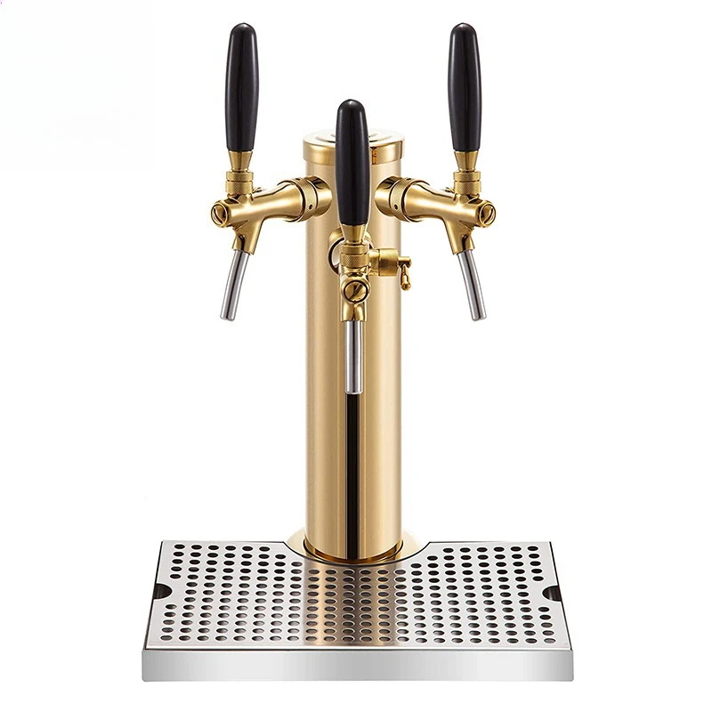 Golden Beer Tower Complete Set, 1‑2‑3 Tap Beer Column with Adjustable Faucet & Drip Tray for Bar Use