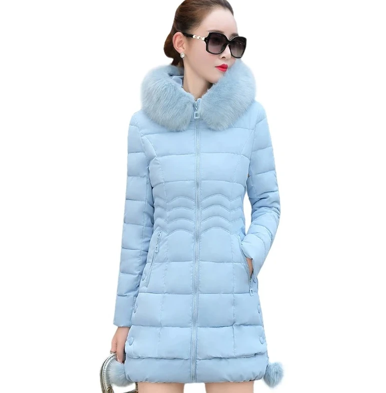 

Winter Jacket Women winter coat pure color casual Fur Collar Hooded long hooded cotton lady jacket