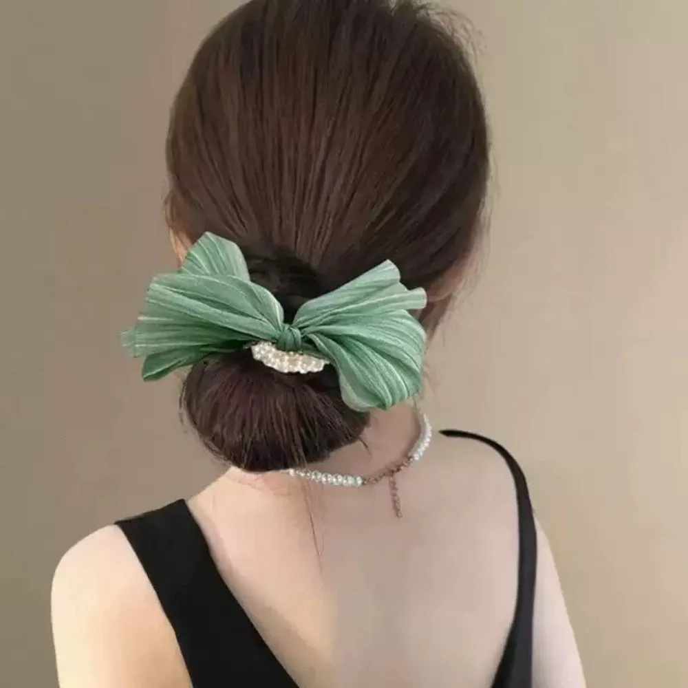 Mesh Bow Scrunchie, Versatile Ponytail, Rubber Band, High Stretch Pearl Headband, Headdress