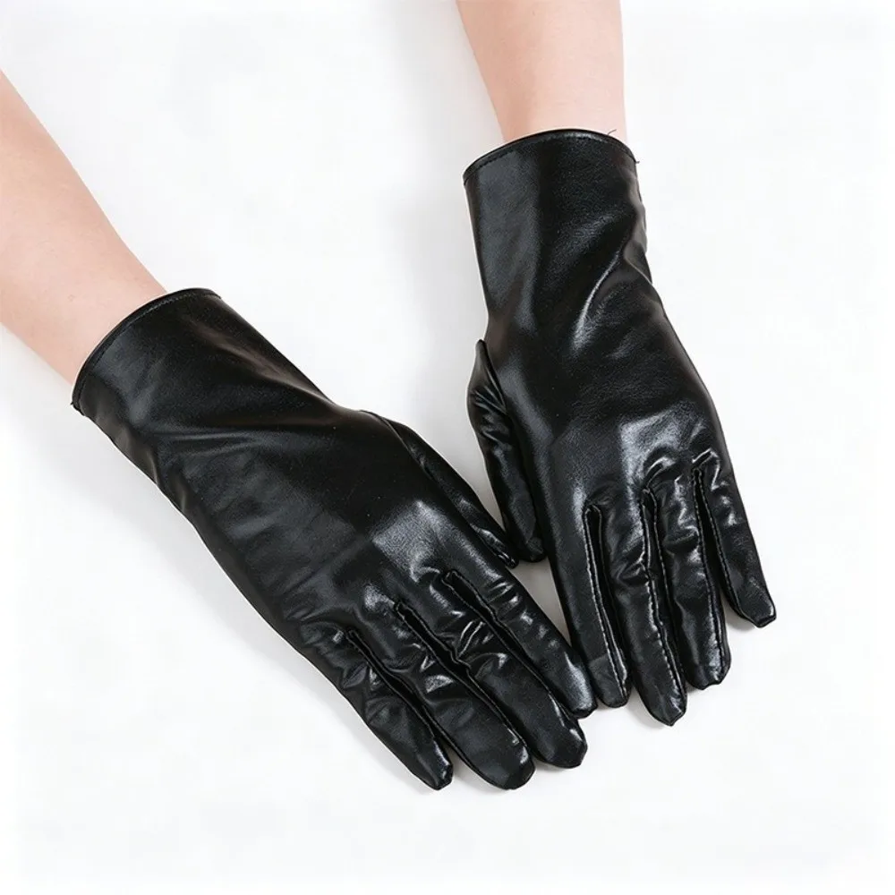 Fashion Solid Color Patent Leather Gloves Shiny Elastic Short Gloves Lolita Gothic Women Mittens Nightclub