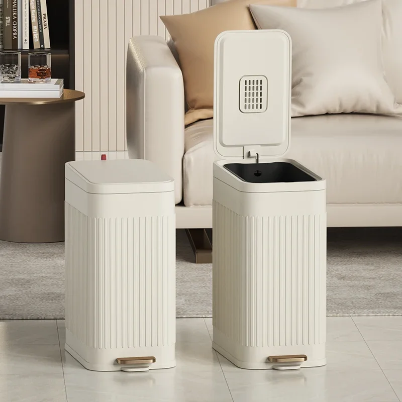 5L/10L/15L Square Foot Pedal Kitchen Trash Can Metal Cube White Garbage can  Narrow with Lid for Bathroom Bedroom Hotel Toilet.