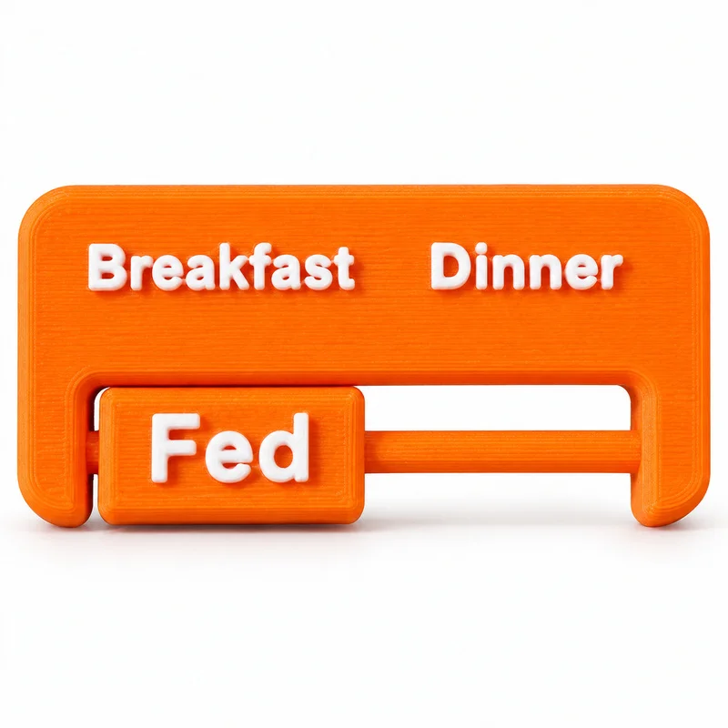 3D Printed Pet Feeding Reminder Sign Dog Cat Feed Tracker Breakfast Dinner Fed Slider Pet Care Helper