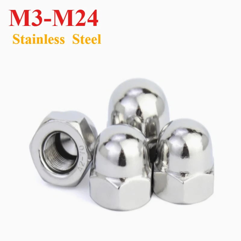 

M3 M4 M5 M6 M8 M10 M12 M14 M16 M18 M20 M22 M24 304 Шестигранная гайка из желуди из нержавеющей стали, декоративная крышка, купольная гайка