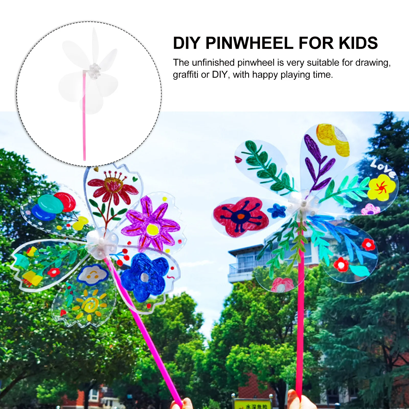 

6pcs Windmill Decor For Garden Yard Diy Unfinished Plastic Pinwheel Set Outdoor Wind Craft Party Decoration