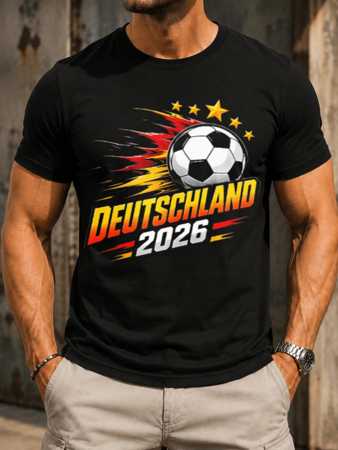 Deutschland 2026 Soccer Fireball Motion Star Accents Red Yellow Gradient Lettering Energetic Fan  Unisex All T-Shirt