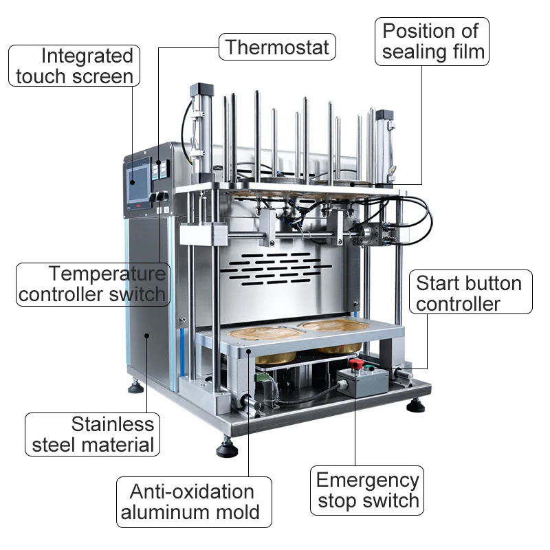 Tabletop Pneumatic Tray Sealer Fast Food Lunch Box Packaging Machine Aluminum   Sealing Machinery for Cakes and Desserts