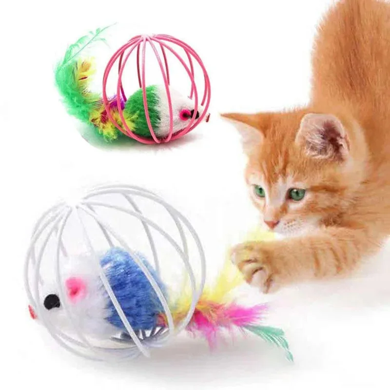 6cm Buntes Interaktives Katzenspielzeug in Käfigform, Sandgefülltes Jagdspielzeug zur Langeweile-Bekämpfung für Kätzchen im Haus