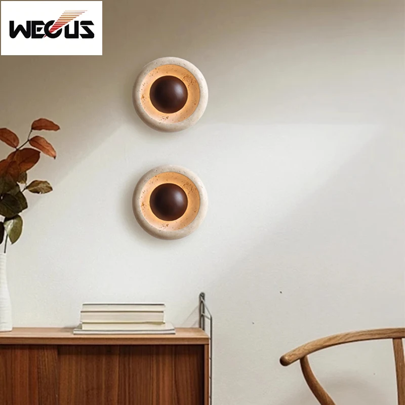 새로운 WabiSabi 벽 램프 크리 에이 티브 디자이너 노란색 Travertine 침실 머리맡 복도 입구 빈티지 거실 장식 조명