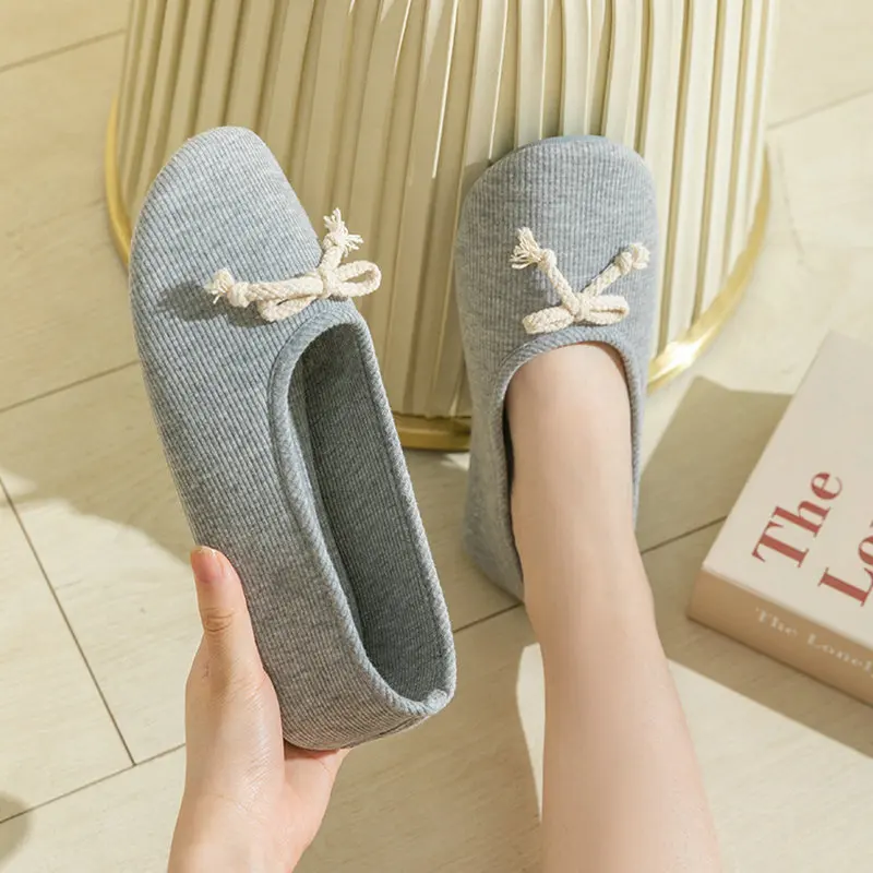 New Arrive Soft Cotton Pink Non-slip House Indoor Flats Slipper Bow Spring Summer Slippers For Women Cute Girl Shoes