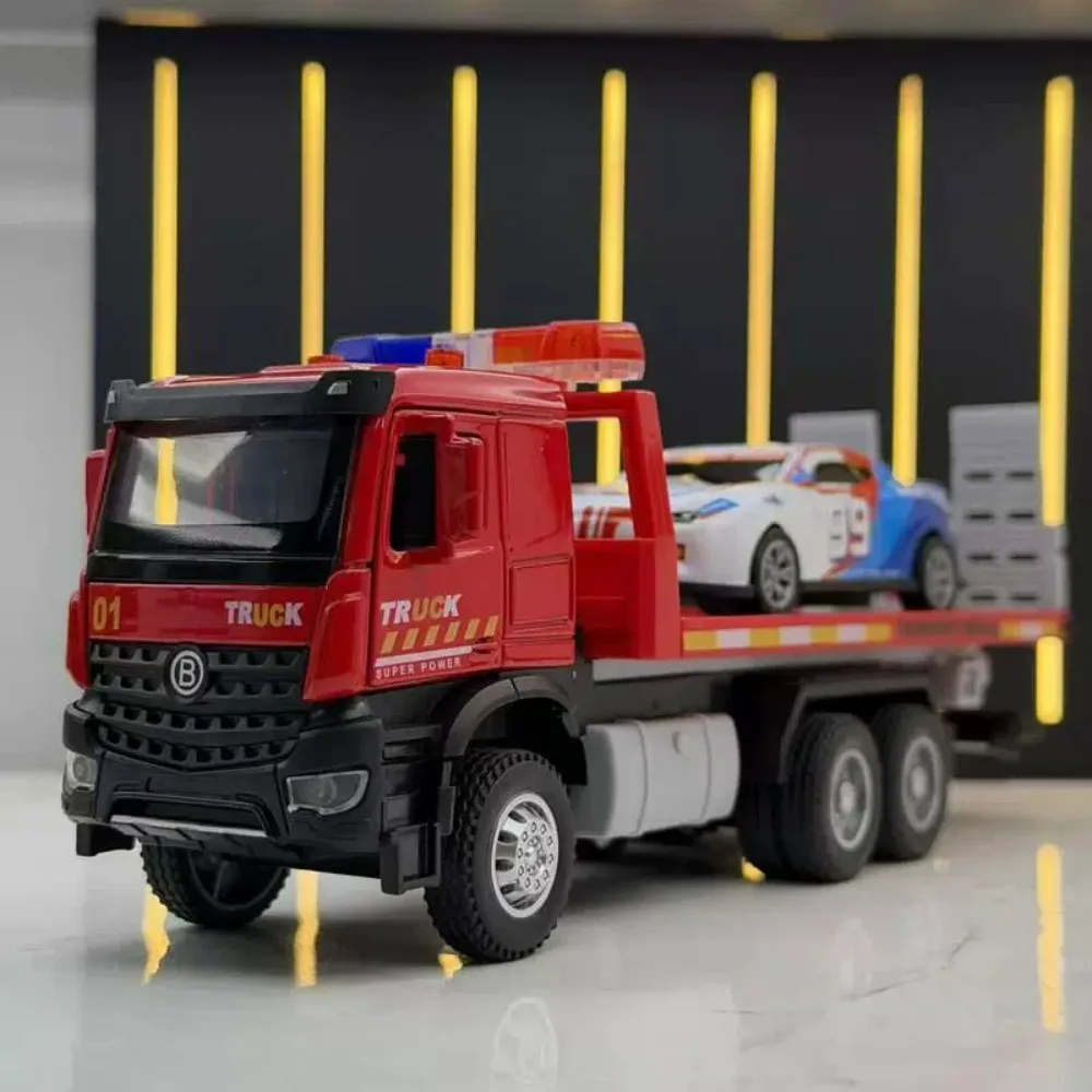 1:35 Scale Rescue Trailer Car Model Toy Doors Opened Sound Light Miniature Models Pull Back Alloy Body Vehicle Hobby Collections