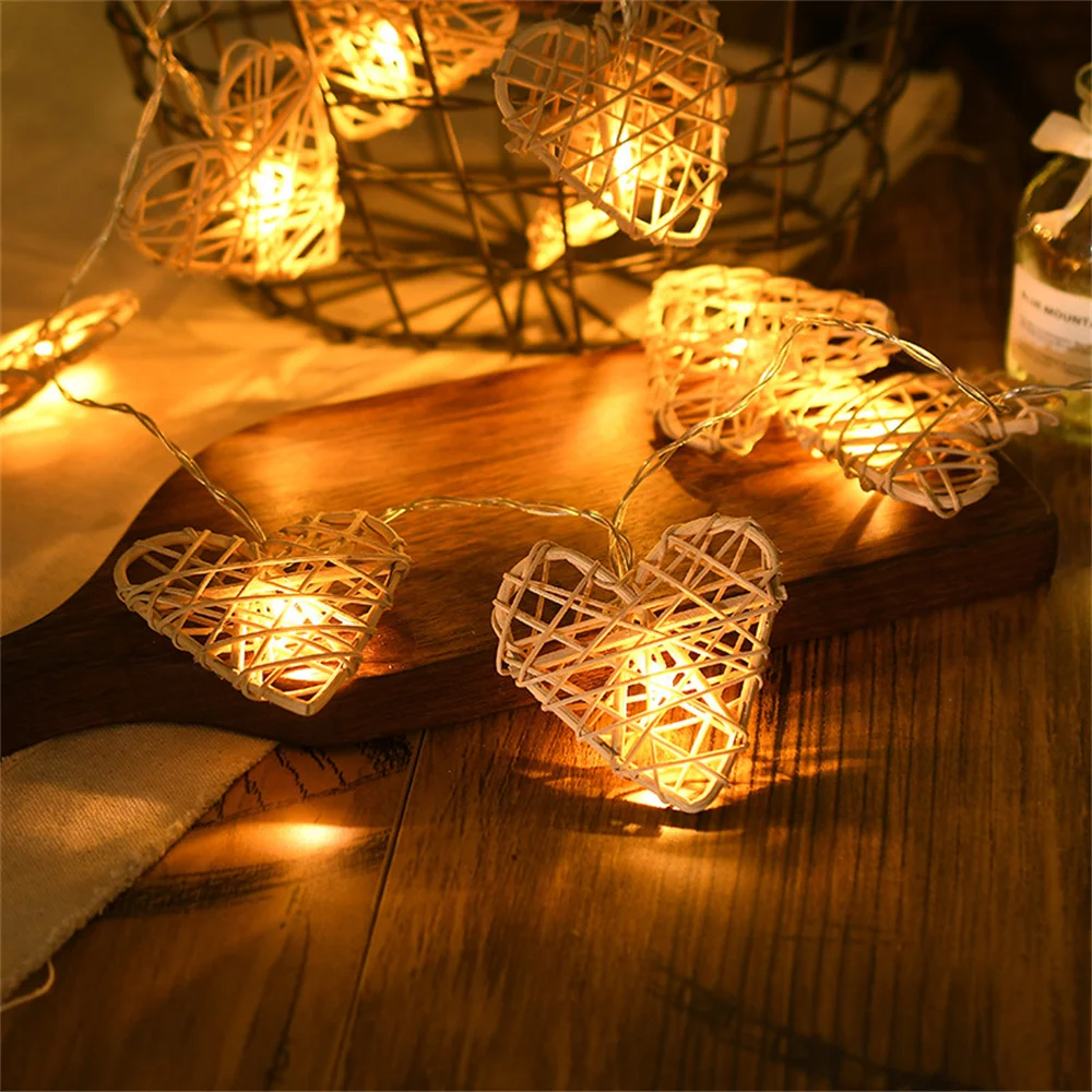 

1.2M 2.5M Valentine's Day Lights Rattan Heart Shaped String Lights Battery Operated Heart Fairy Lights Wedding Birthday Decor