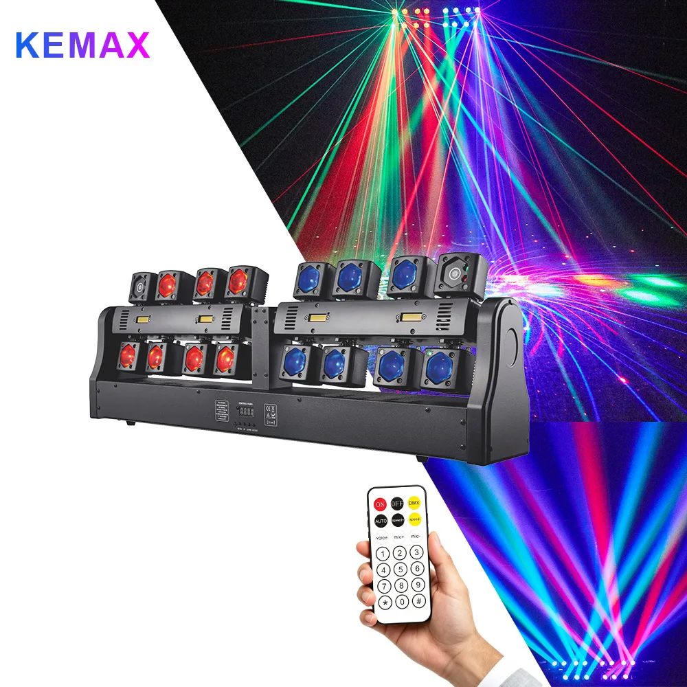 180W Moving Head DJ Lights DMX512 Sound Control 16Head LED Beam Disco Party RGBW Stage Lighting For Events Nightclub Bar Wedding