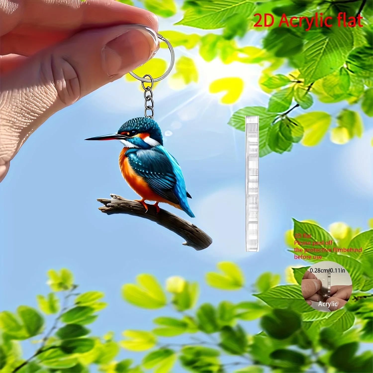 5sets Kingfisher Keychain Including 2D Pendant & Thank You Cards & Gift Yarn Bags Outdoor Home Scene Holiday Hanging Decoration