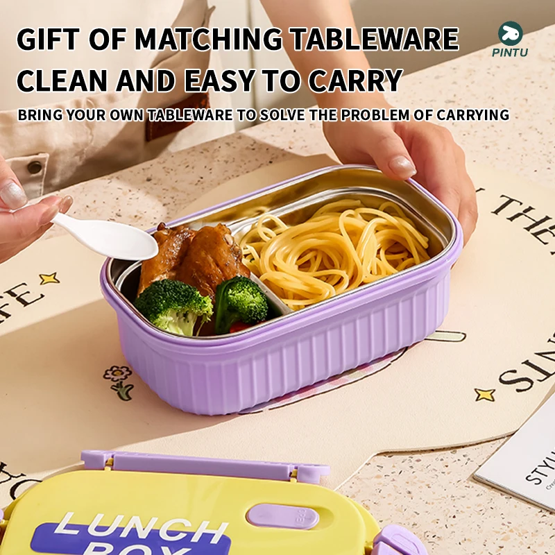 Student & Adult Stainless Steel Compartment Lunch Box with Snap Closure, Simple Style, Sealed Fresh-Keeping Box with