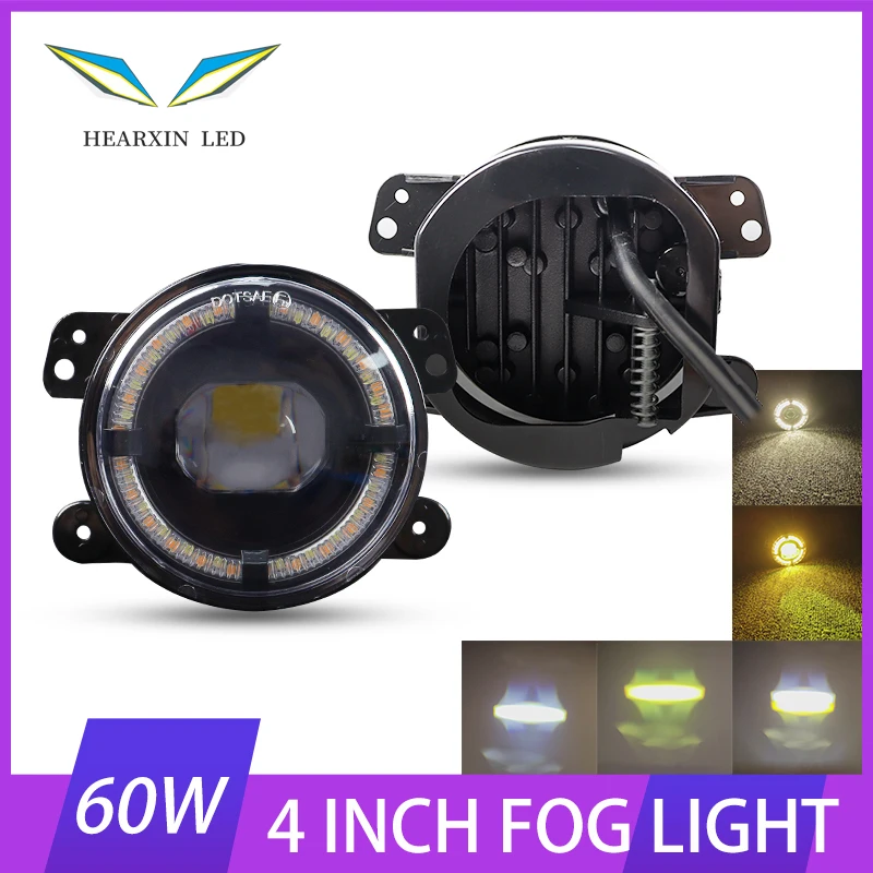 4 Inch Round LED Front Driving Fog Lights Angel Eye Lenses Off Road for Jeep Grand Cherokee 2011-2013/Wrangler JK 2007-2018 XJ