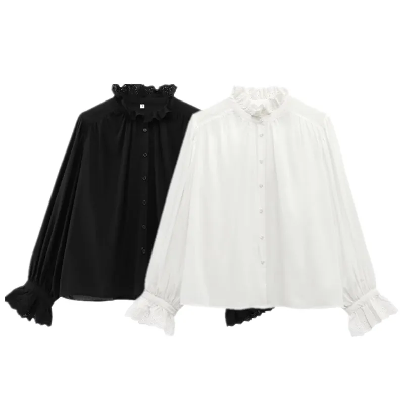 Primavera 2025 Csa Fena Casual Respirável Bordada com Recortes Versátil de Caimento Solto com Manga Longa Design Faion