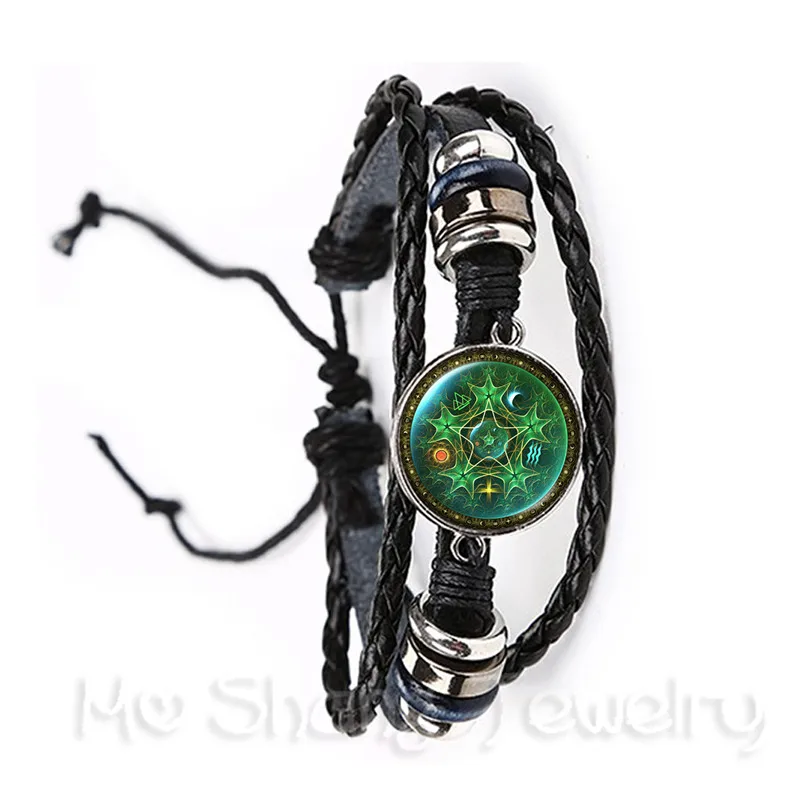 Triple Moon Goddess Bracelet Pentagram Witch Jewelry 20mm Glass Dome Wiccan Black/Brown Leather Bangle Charm Wicca Jewellery
