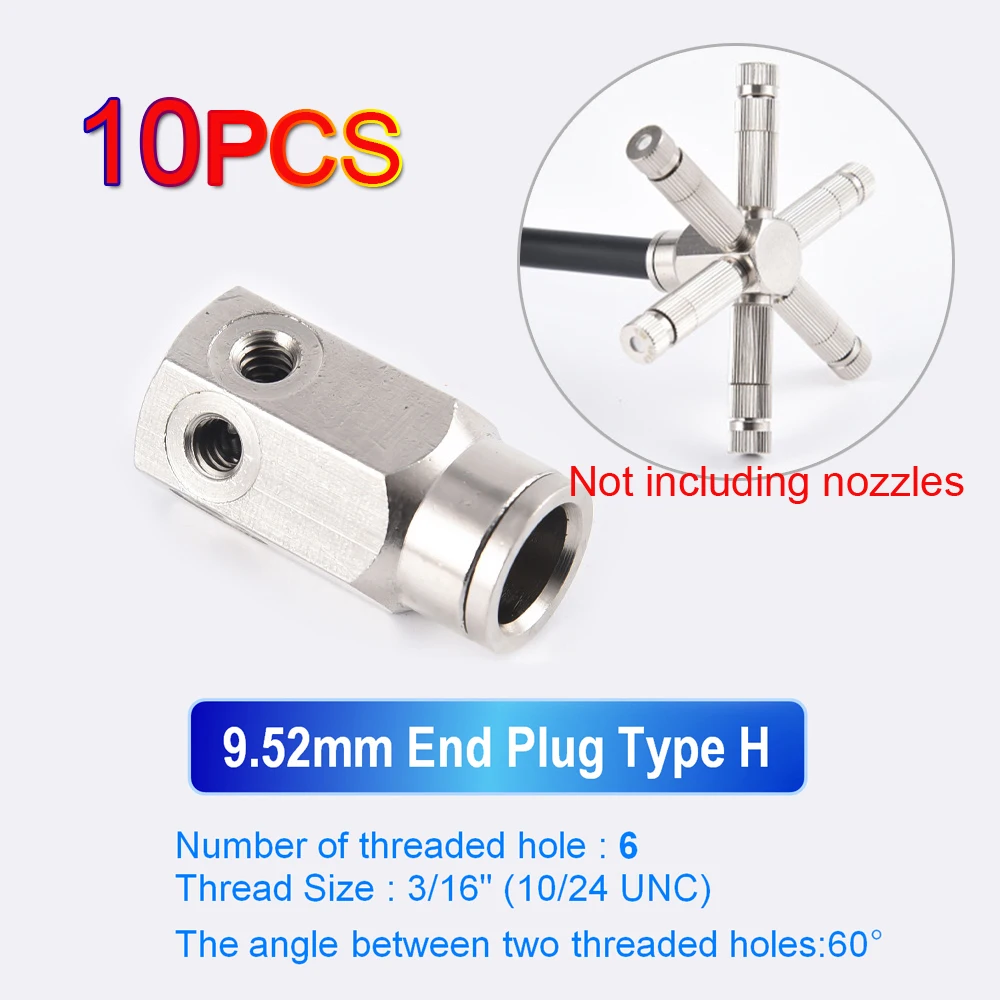 

10PCS End Plugs 3/8" 9.52mm Interface Slip Lock Quick Connectors Spray Fitting 1/2/3/4 Hole for High Pressure Misting System