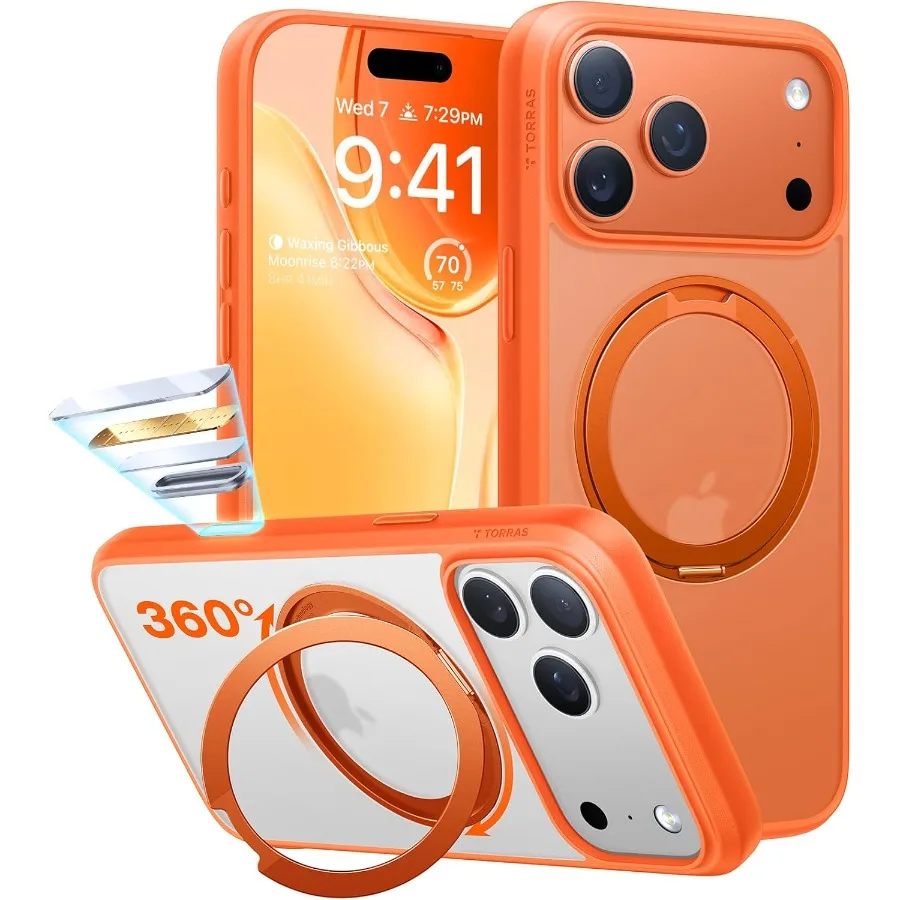 

360 Magnetic Stand for iPhone 17 PRO with Camera Control Button and MagSafe Compatibility Mil-Grade Protection Slim Soft Edge T