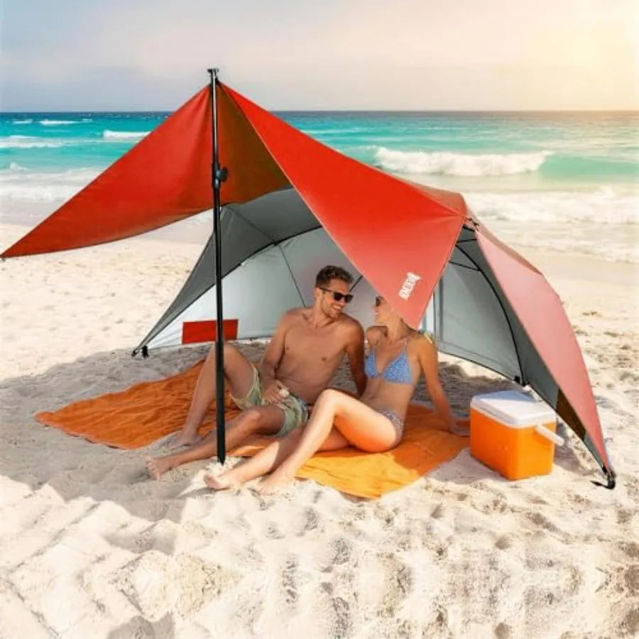 

Beach Umbrella Tent 9.5ft Red with Fan Canopy 3-in-1 Umbrella Shade for Beach Picnic Bleacher Sports Games