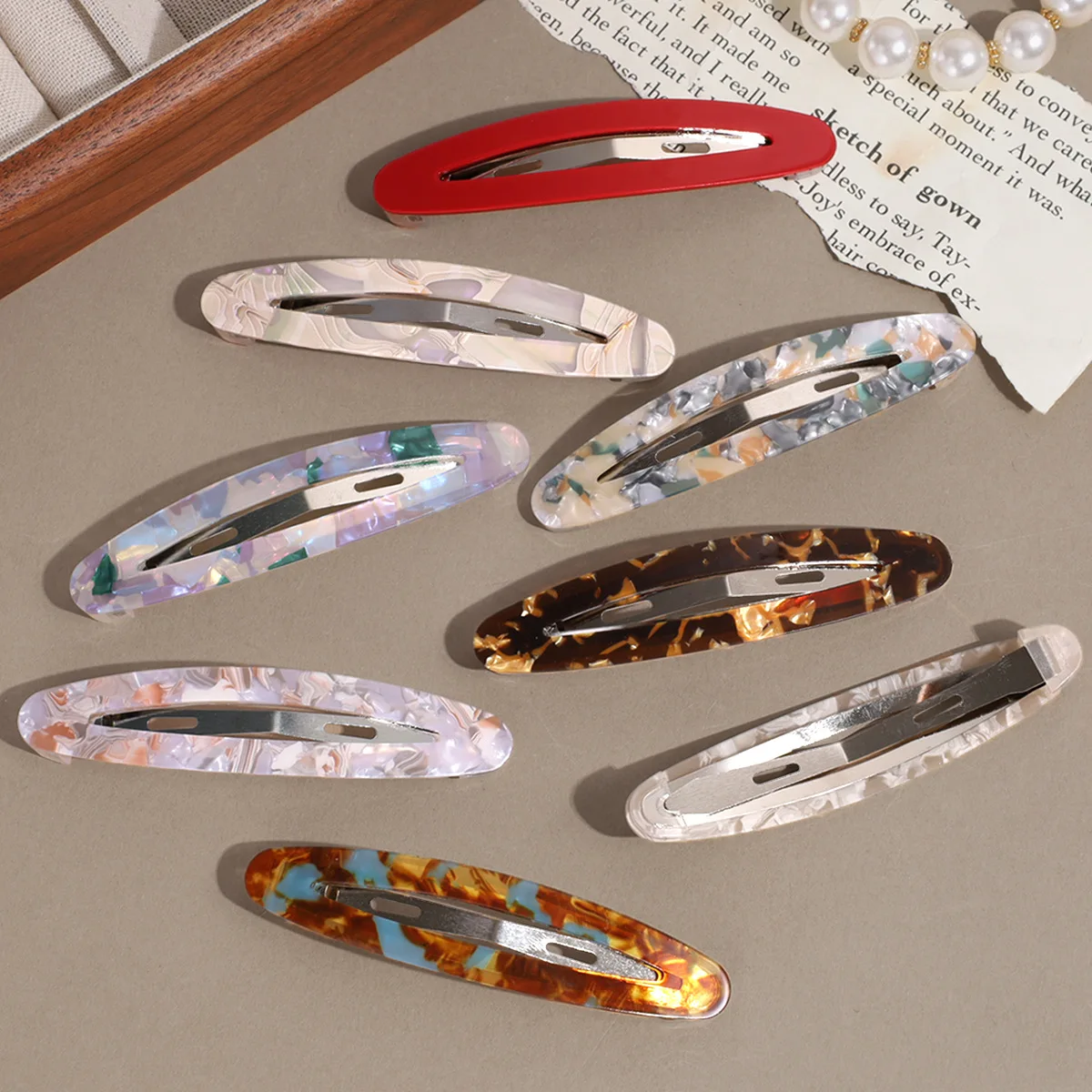 4/6 Uds nuevo estilo versátil textura de vinagre clip recto ovalado clip BB clip de pelo de hoja de sauce larga diadema accesorio para el cabello