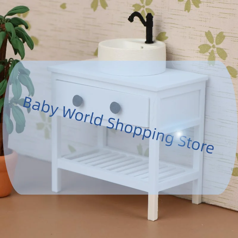 ตู้ใต้อ่างล้างหน้าจำลองสำหรับบ้านตุ๊กตา 1/12 ของตกแต่งเฟอร์นิเจอร์ห้องน้ำบ้านตุ๊กตา ของตกแต่งฉากชีวิตในบ้านตุ๊กตา ของเล่น