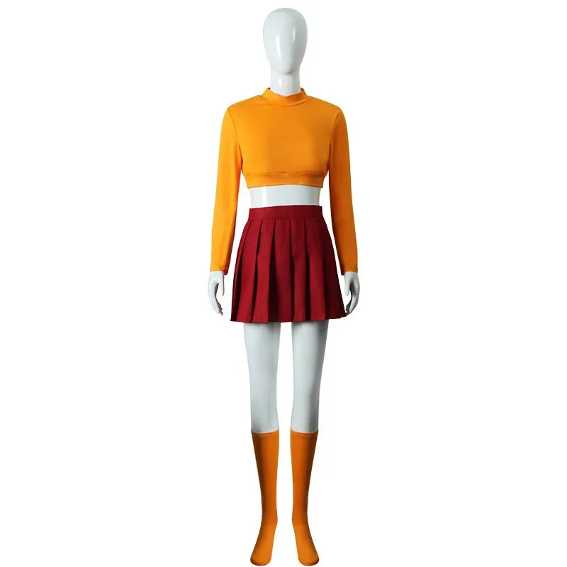 Anime Velma uniform cosplay costume orange short skirt uniform women orange frocks socks Halloween party carnival set