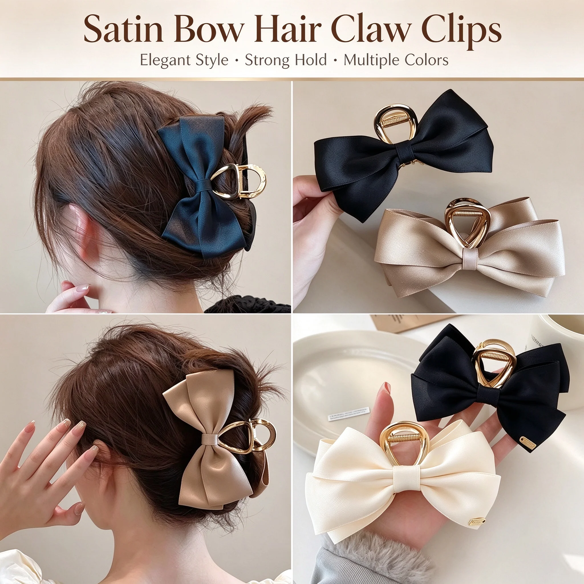 Neue große Satin bogen Krallen clips für Frauen Mode Haar Kralle Haars pangen Mädchen Haarnadeln süße Kopf bedeckung Haars pange Haarschmuck – Detail 2