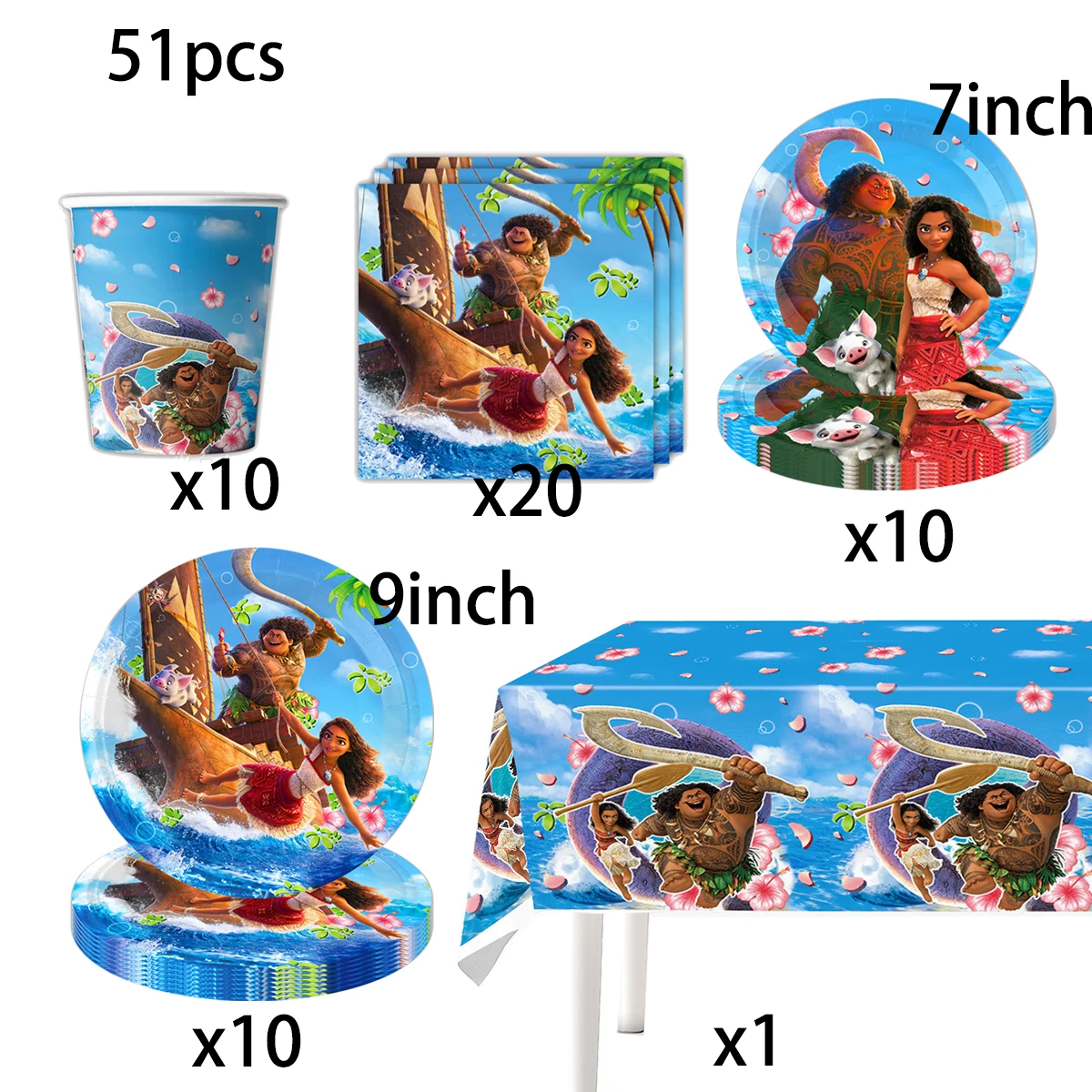 Disney Moana Birthday Party Decorations Disposable Tableware Cup Plate Moana Party Favor Gifts Stickers Bracelets Baby Shower