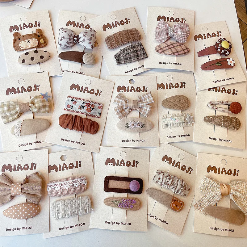 

Coffee Color Plaid Embroidered Bow Hair Clips for Kids Girls Sweet Bangs Barrettes Multiple Styles Available Hair Accessories