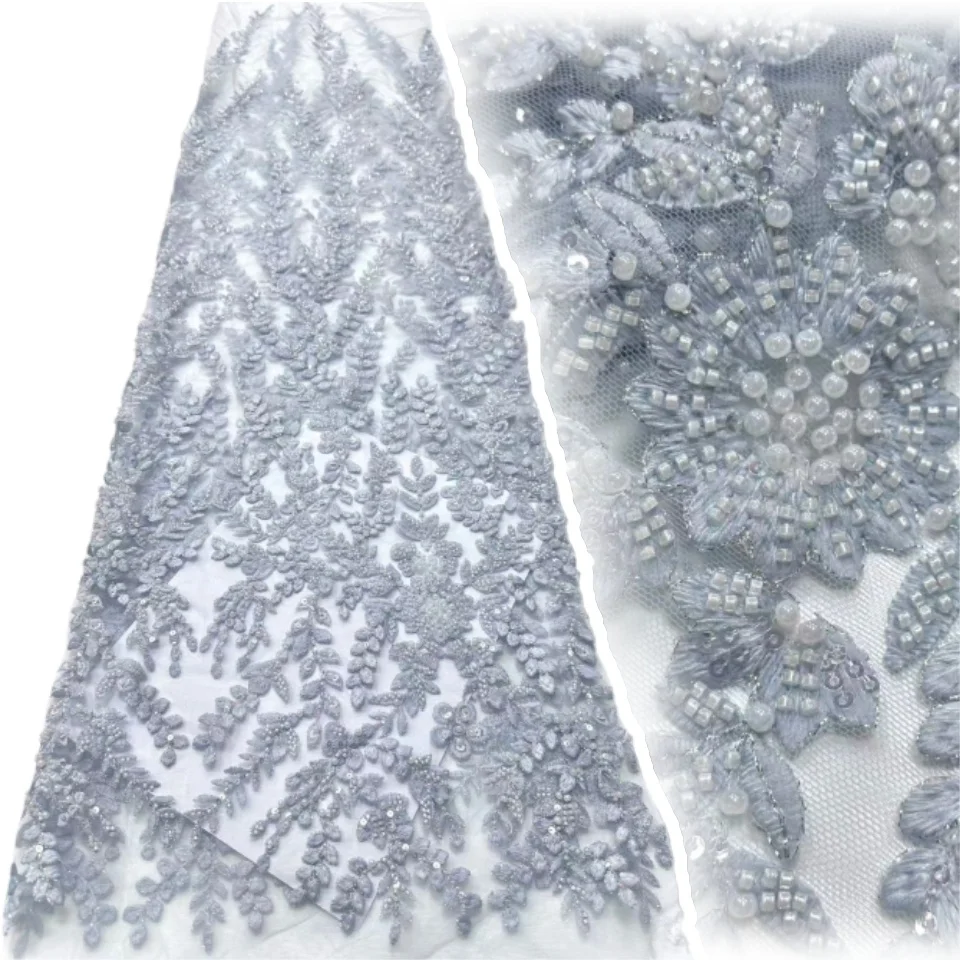 

Fashion French Flower Lace Fabric 2025 High Quality Nigerian African Beaded Embroidery Lace Fabric Ladies Dress Sewing SZ1702