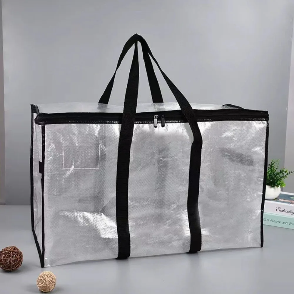 Bolsa de asas tejida transparente, contenedor de viaje de gran capacidad, impermeable, con cremallera, suministros de embalaje, nuevo