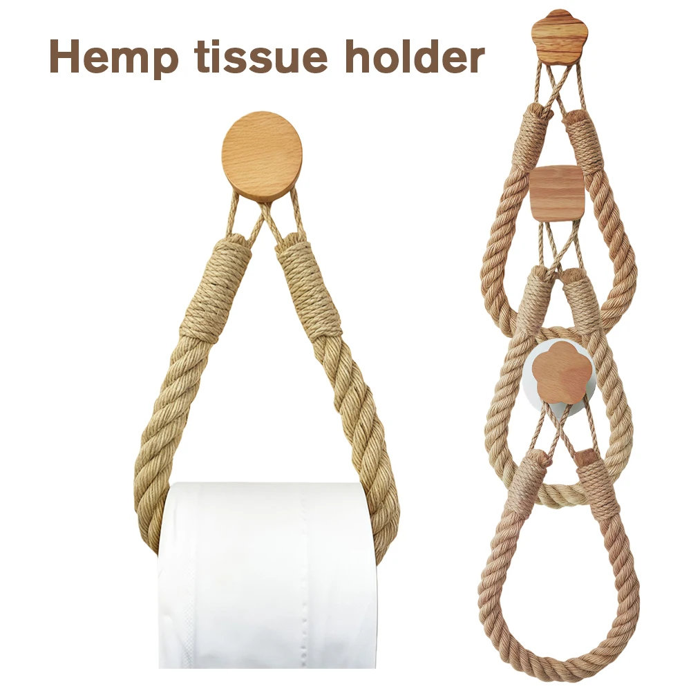 

Punch-Free Toilet Paper Holder Retro Hemp Rope Wall-Mounted Tissue Rack Bathroom Towel Hook Storage Accessories