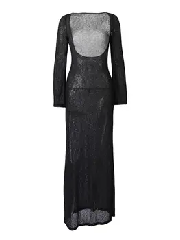 優雅露肩長連身裙,短袖V領,印花荷葉邊下擺,繫帶夏季沙灘派對長裙 8 最佳銷售 高級連身裙 - №5