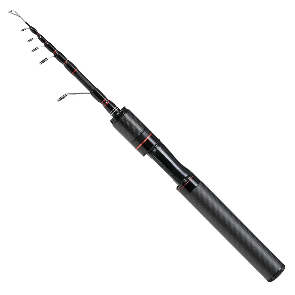 38-165cm Fishing Lure Rod UL Carbon Fiber Telescopic Compact Saltwater Pole Metal Reinforcement Explosion Proof Ring