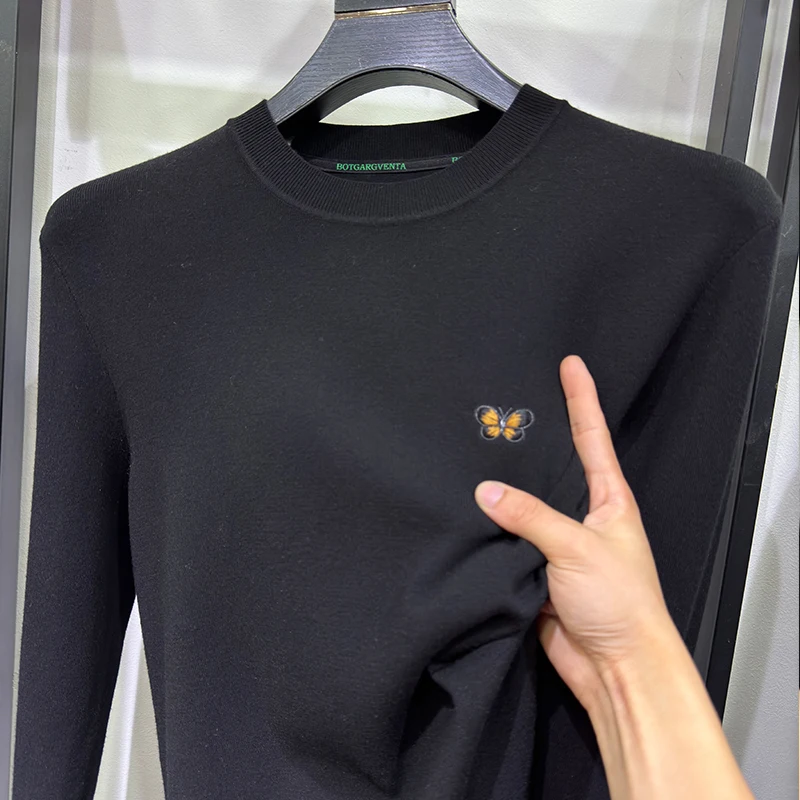 

Дизайнерский оригинальный мужской бесшовный вязаный свитер с круглым вырезом и длинным рукавом, мягкий теплый антипиллинг, повседневная деловая осенне-зимняя одежда