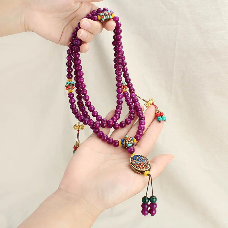 

Retro Nepal Sugilite Birthday Lucky Stone Long Jade Necklace Female Tassel Crossbody Chain Ethnic Style Accessories