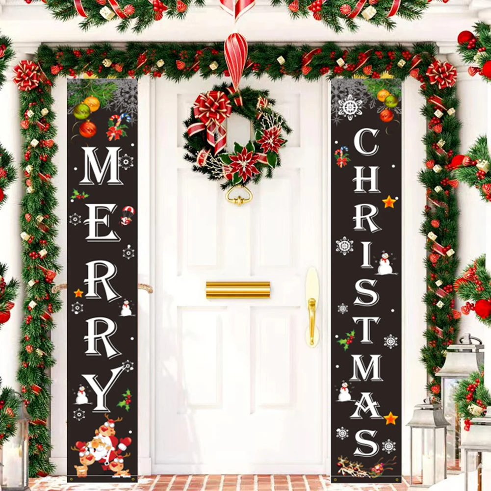 1Pair Christmas Couplet Door Curtain Party Decoration Flag Pull Flag Background Christmas Banner Special Couplet For Holiday