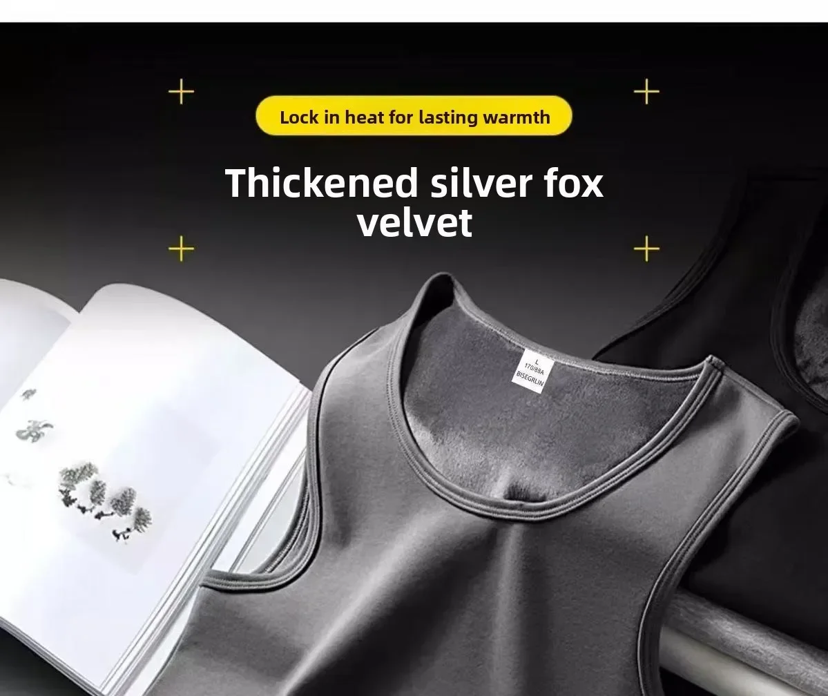 Winter-Thermoweste für Herren in Übergröße, mit Fleece gefüttert, dick, warm, ärmelloses Unterhemd, lässig – Detail 5