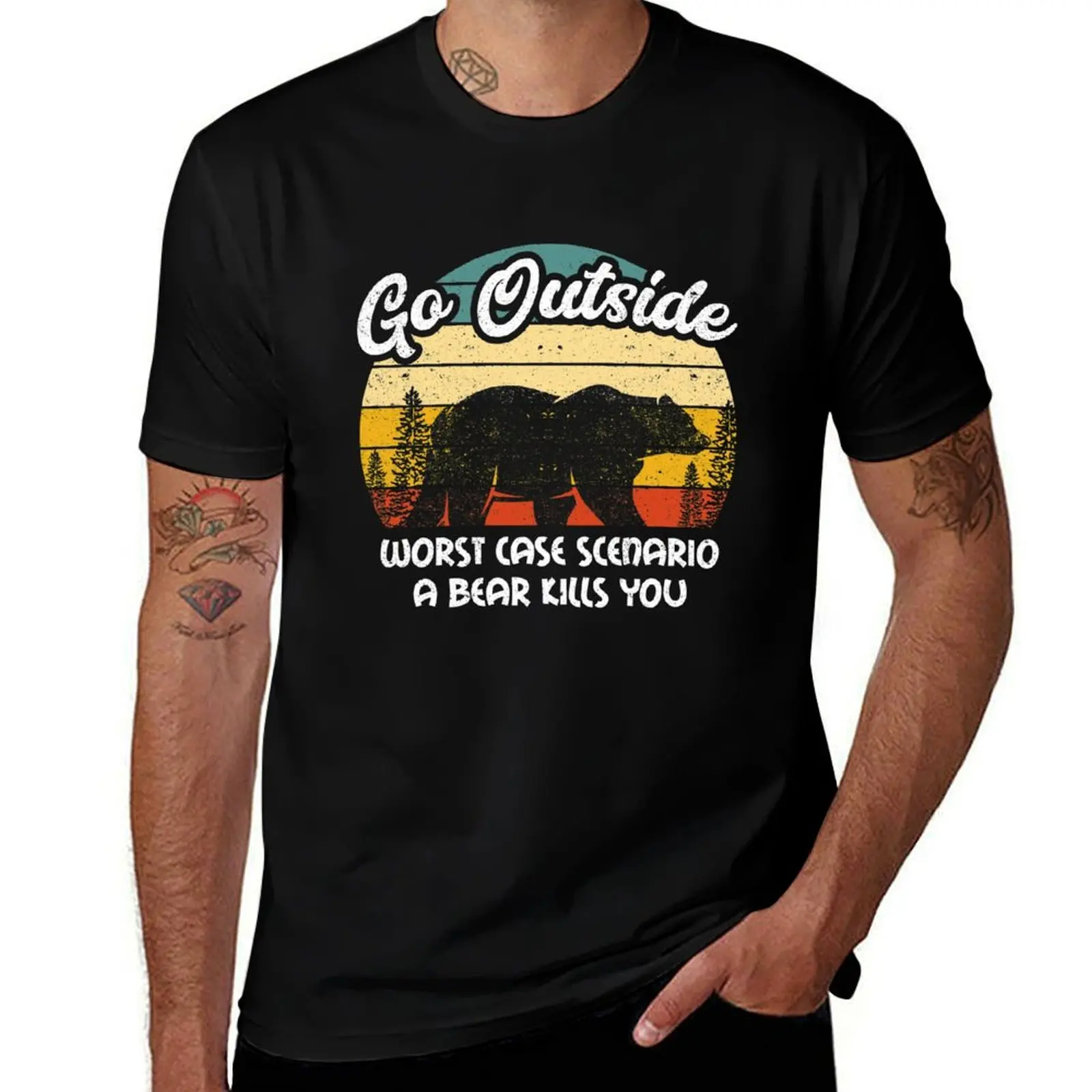 

Go Outside Worst Case Bear Camping Humor Outdoor T-Shirt plus size tops oversized graphic tee Funny t-shirt sweat shirts, men